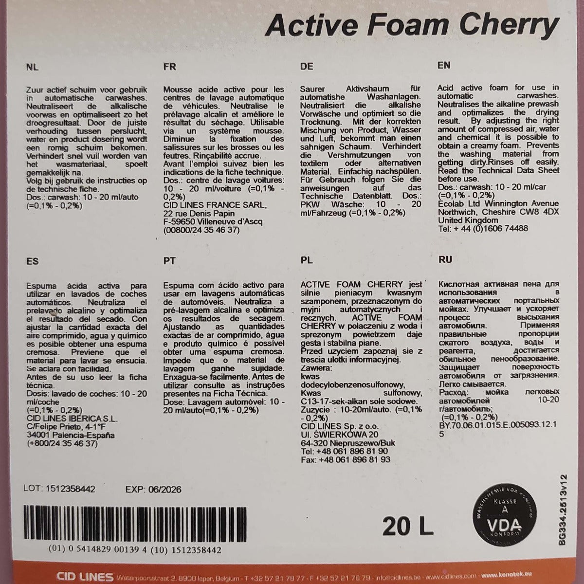 KENOTEK ACTIVE FOAM CHERRY 20 L