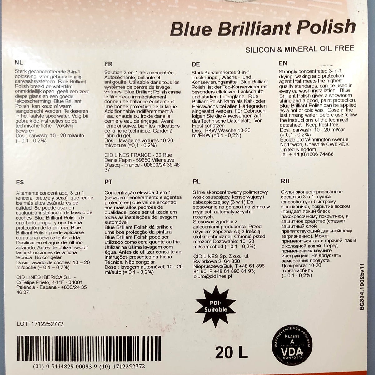KENOTEK BLUE BRILLANT POLISH 20 L