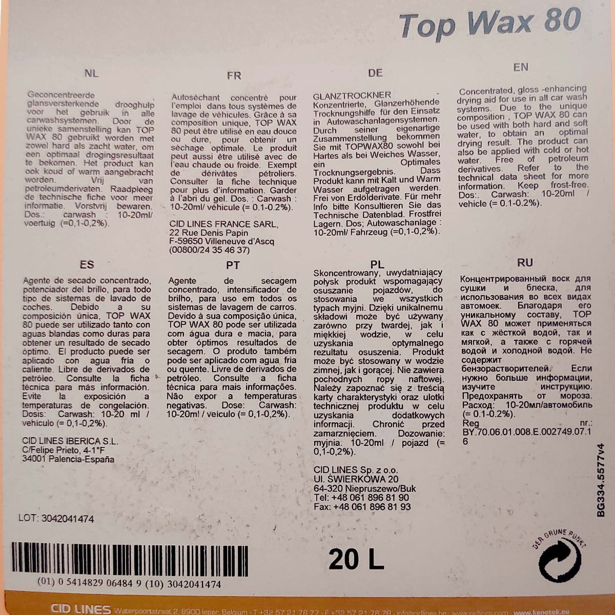 KENOTEK TOP WAX 80 20L